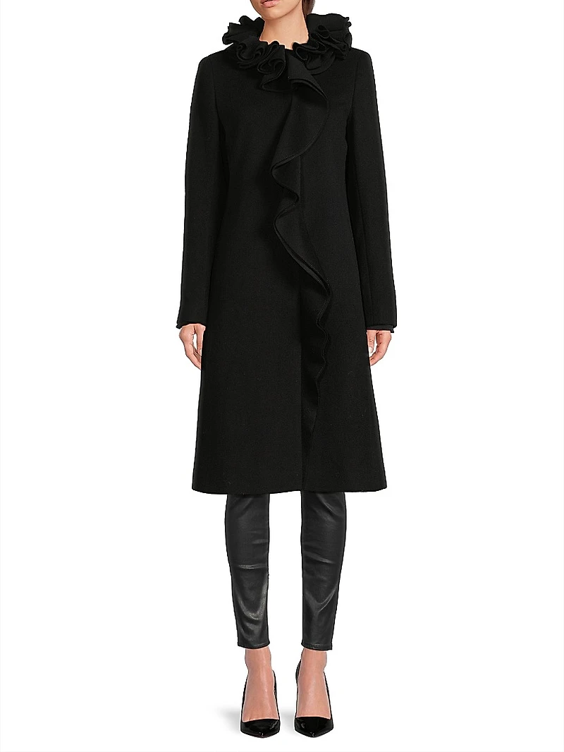 Sheila Ruffle-Collar Wool-Blend Coat