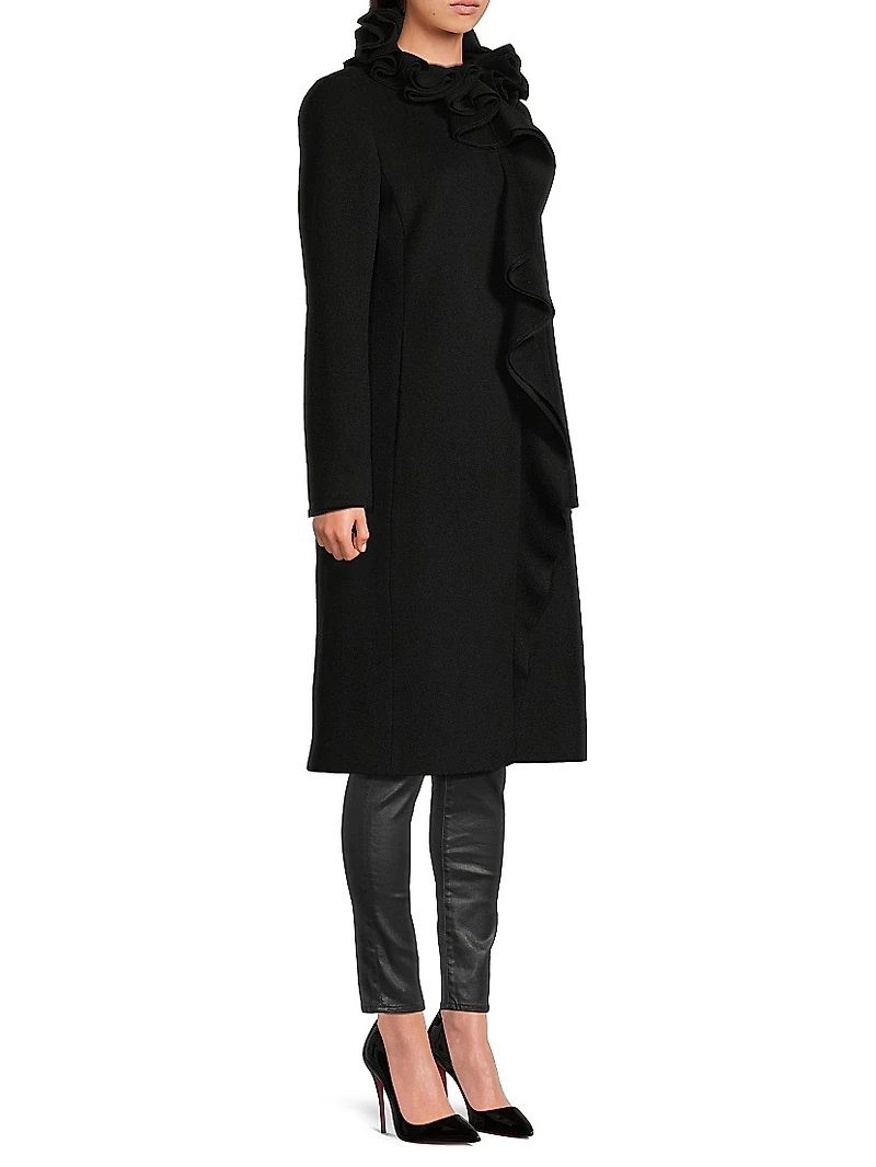 Sheila Ruffle-Collar Wool-Blend Coat
