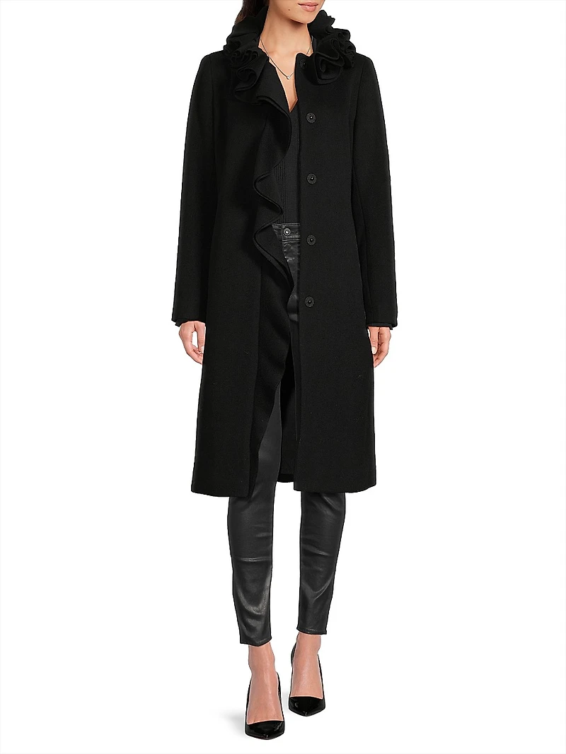 Sheila Ruffle-Collar Wool-Blend Coat