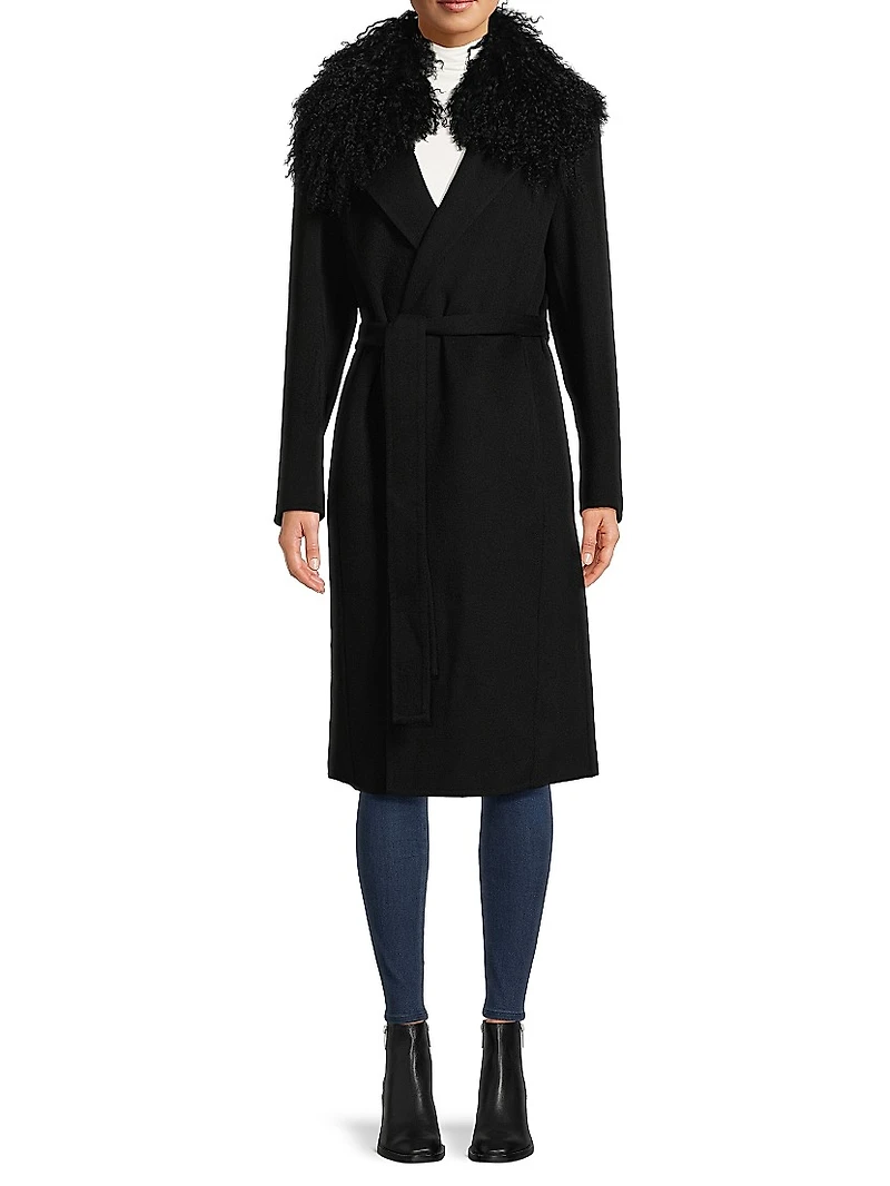 Shirley Shearling Collar Wool Coat