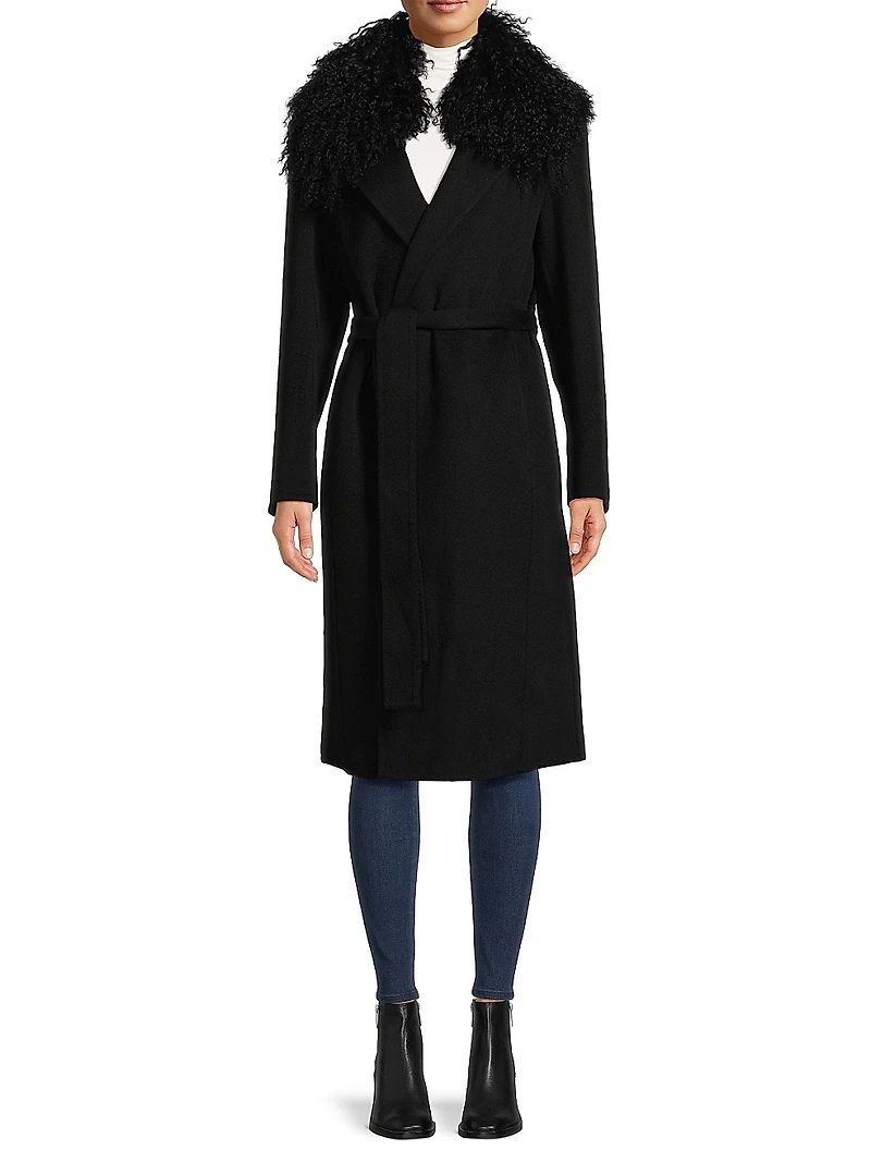 Shirley Shearling Collar Wool Coat