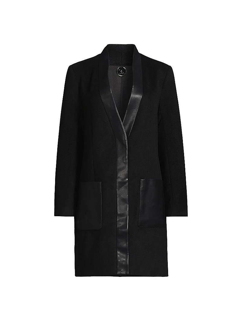 Brigitta Wool Faux Leather-Trim Coat
