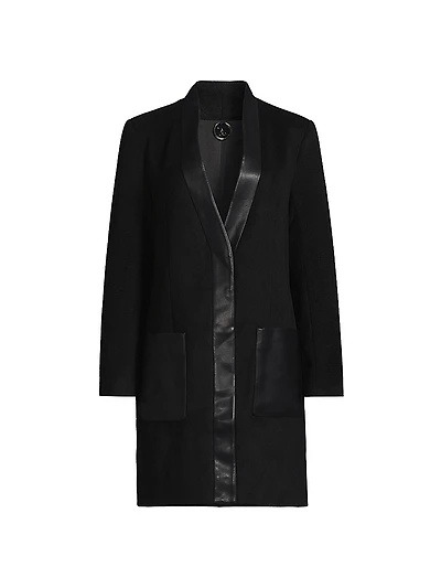 Brigitta Wool Faux Leather-Trim Coat