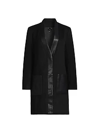 Brigitta Wool Faux Leather-Trim Coat