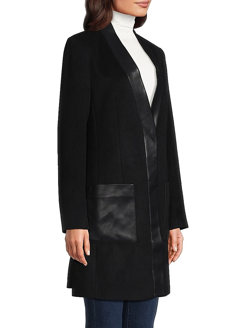 Brigitta Wool Faux Leather-Trim Coat