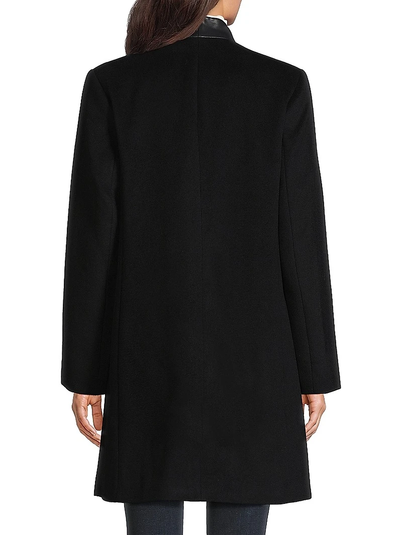 Brigitta Wool Faux Leather-Trim Coat