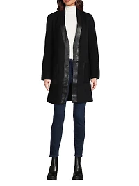 Brigitta Wool Faux Leather-Trim Coat