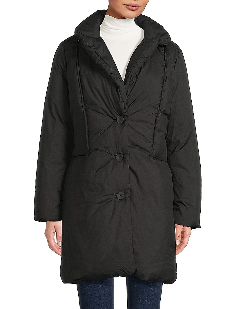 Meg Quilted Button-Front Coat