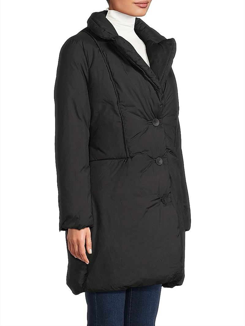 Meg Quilted Button-Front Coat