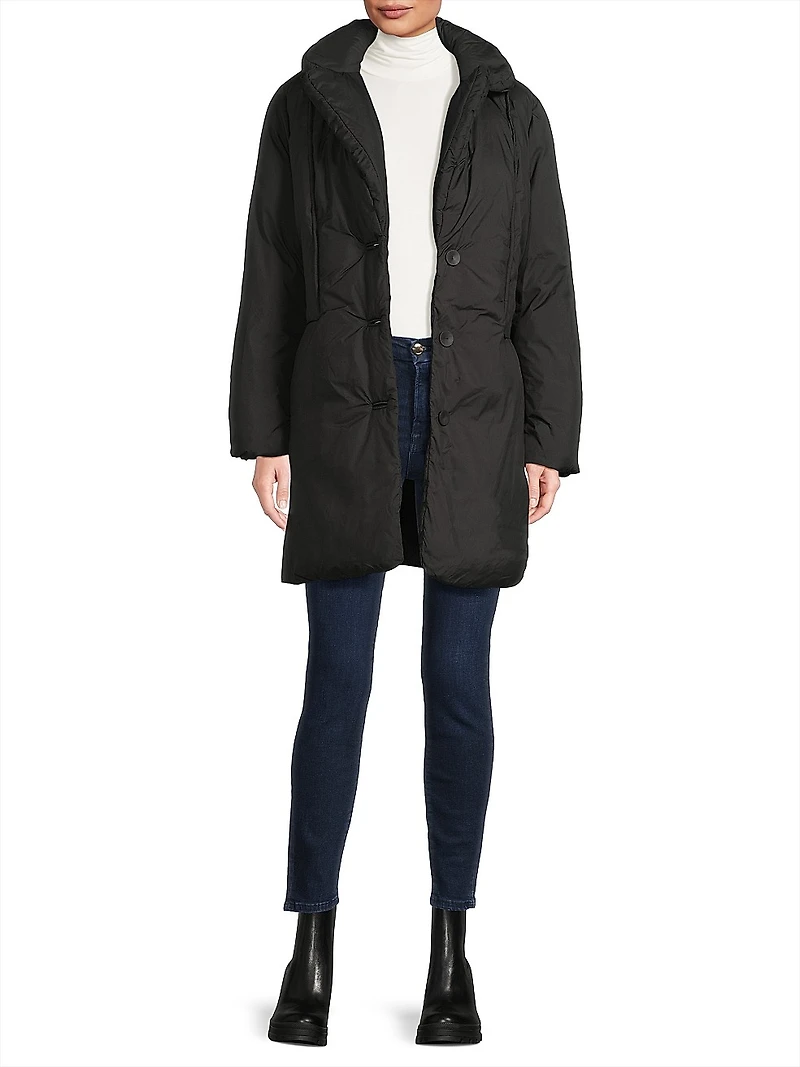 Meg Quilted Button-Front Coat