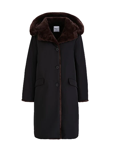 Faux-Fur-Lined Button-Front Coat