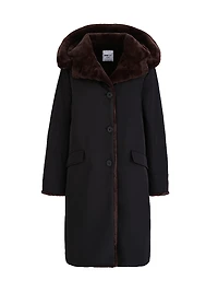 Faux-Fur-Lined Button-Front Coat