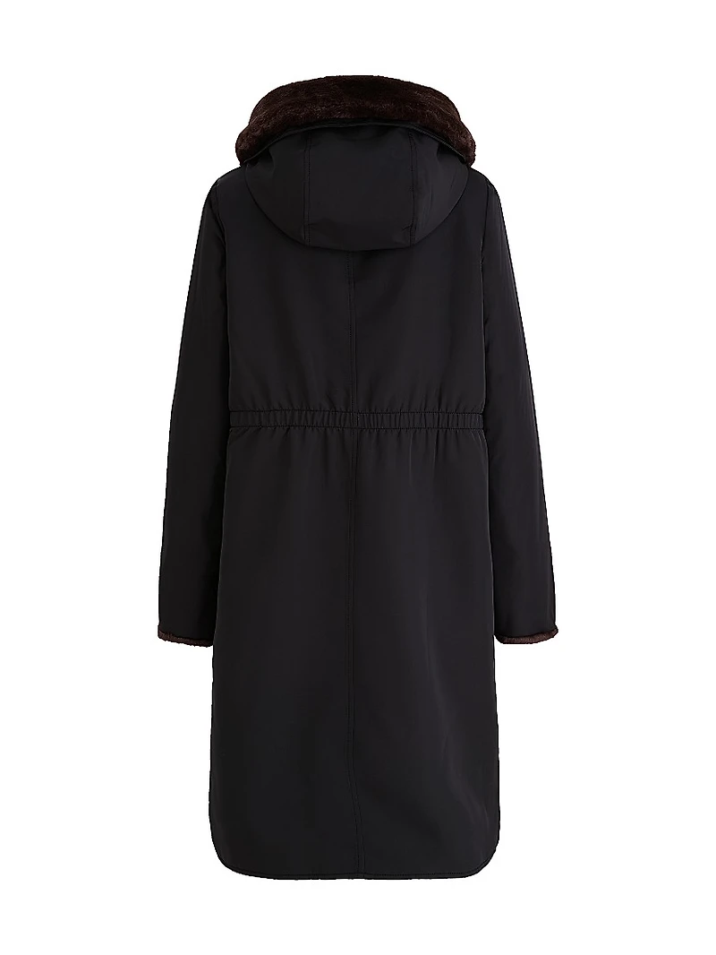 Faux-Fur-Lined Button-Front Coat