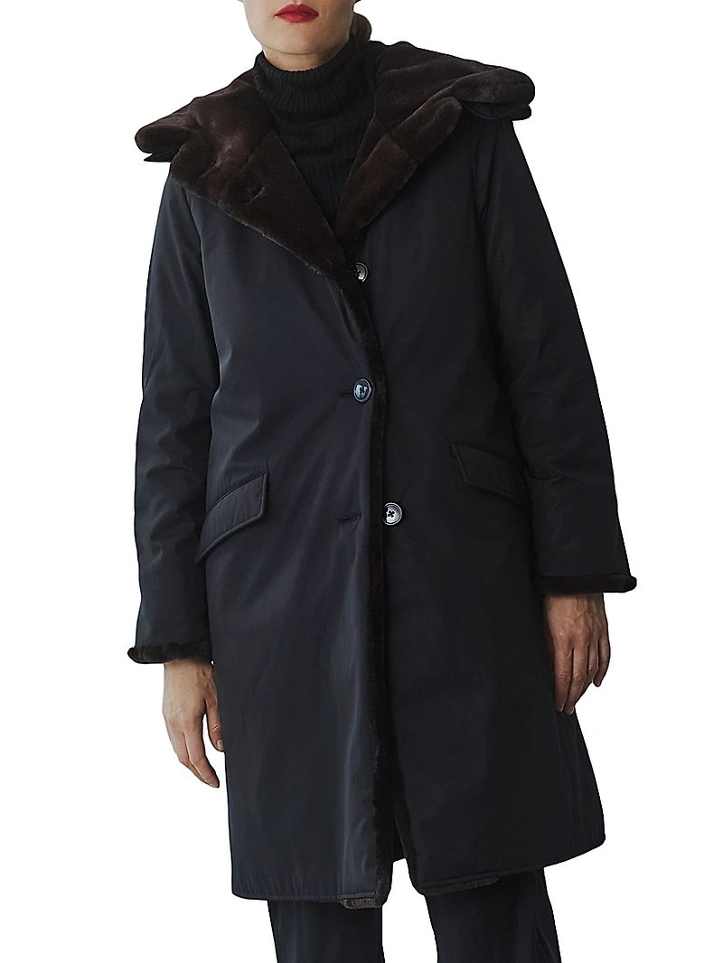 Faux-Fur-Lined Button-Front Coat