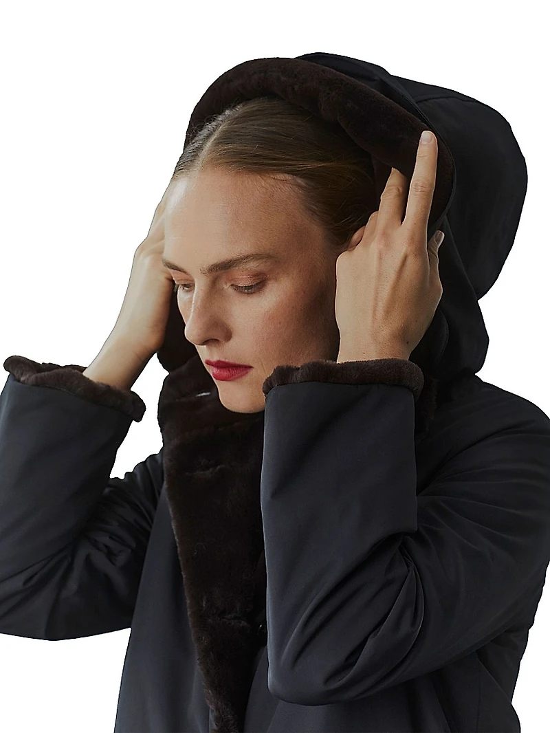 Faux-Fur-Lined Button-Front Coat