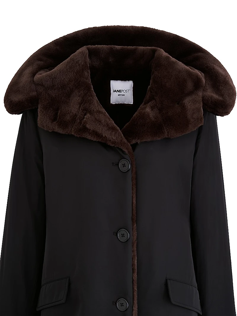 Faux-Fur-Lined Button-Front Coat