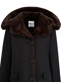 Faux-Fur-Lined Button-Front Coat