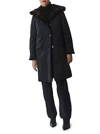 Faux-Fur-Lined Button-Front Coat