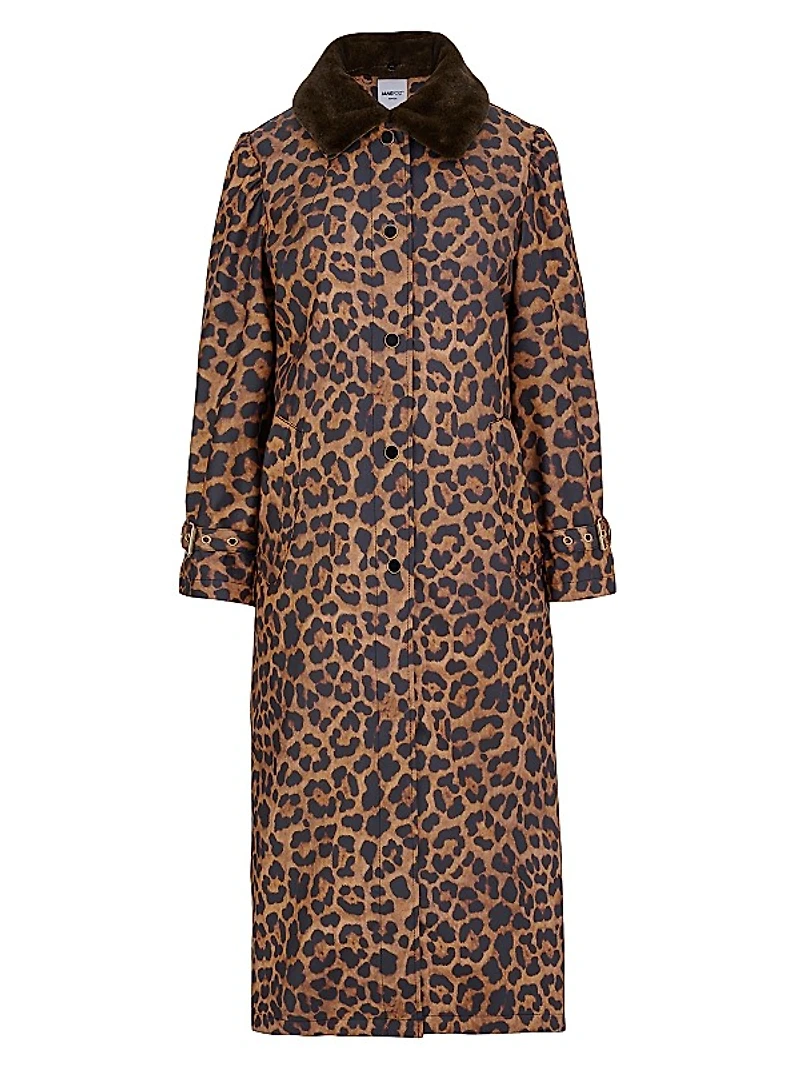 Leopard Faux-Fur-Trimmed Car Coat