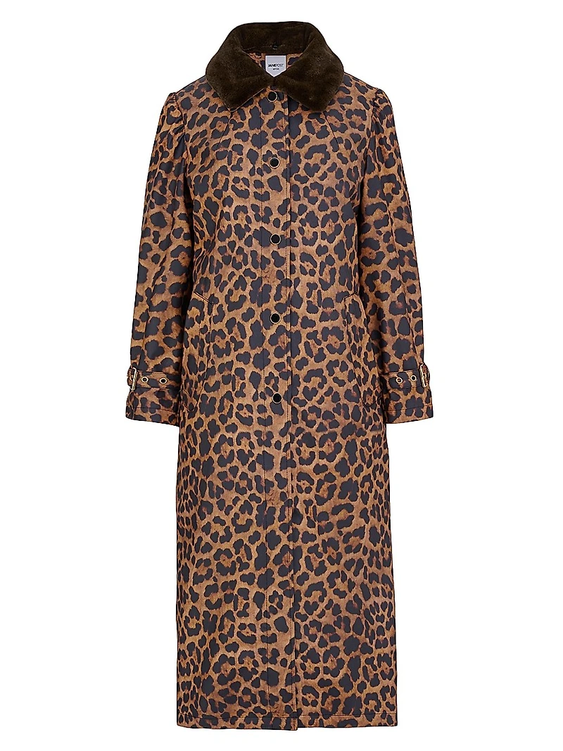 Leopard Faux-Fur-Trimmed Car Coat