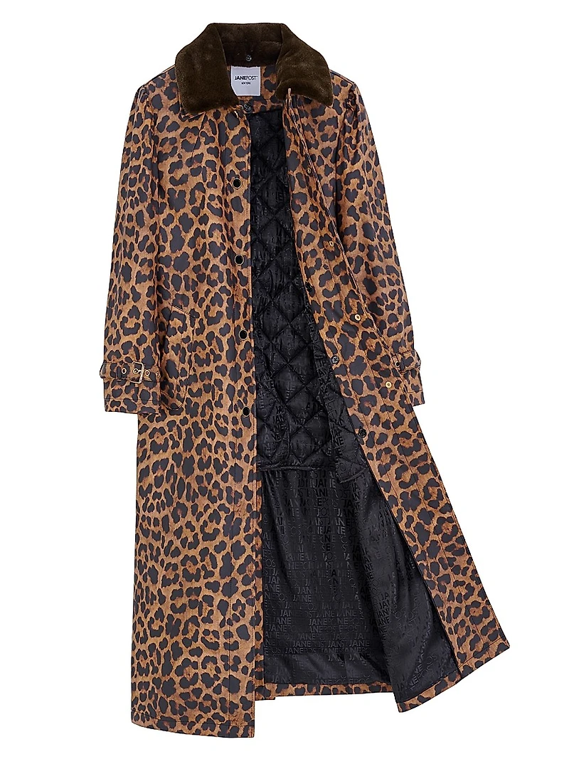 Leopard Faux-Fur-Trimmed Car Coat