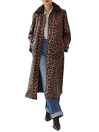 Leopard Faux-Fur-Trimmed Car Coat