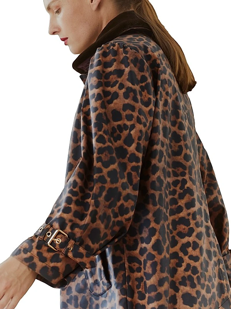 Leopard Faux-Fur-Trimmed Car Coat