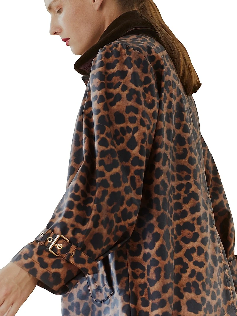 Leopard Faux-Fur-Trimmed Car Coat