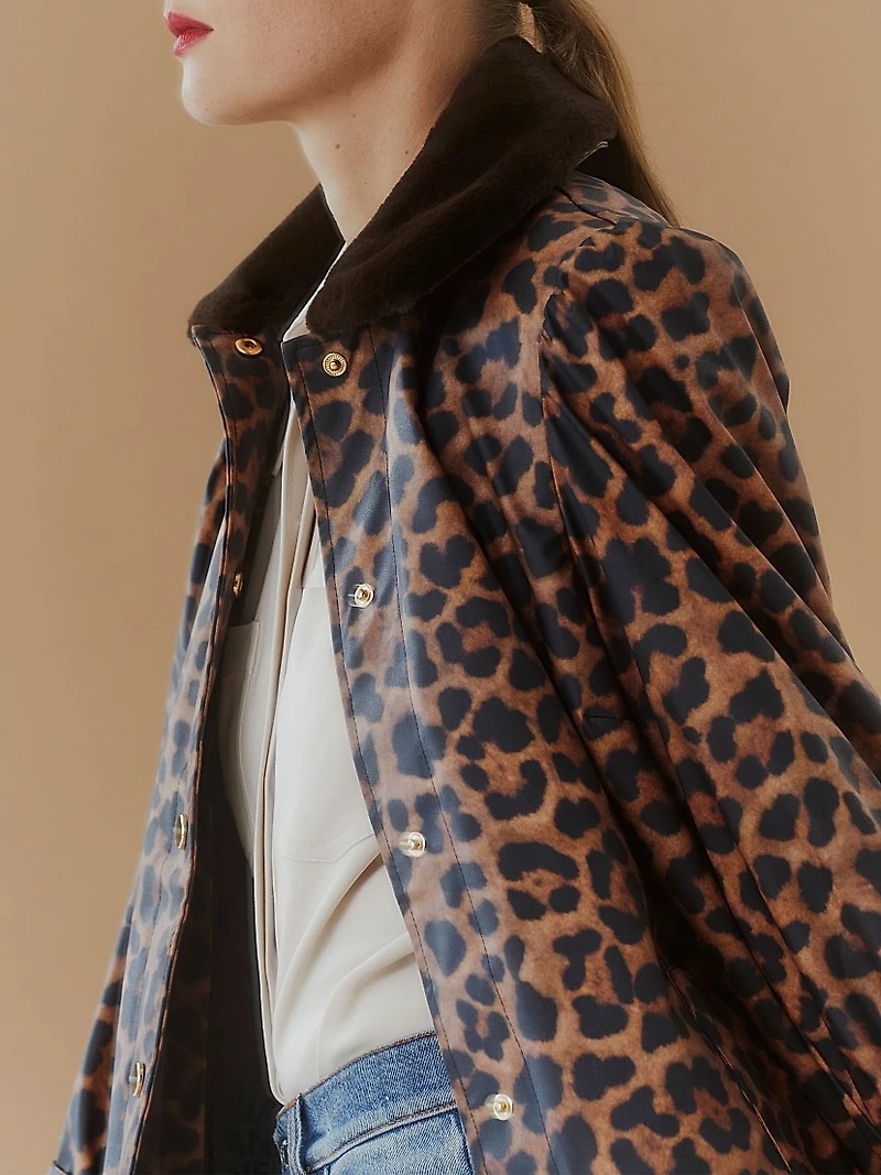 Leopard Faux-Fur-Trimmed Car Coat