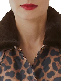 Leopard Faux-Fur-Trimmed Car Coat