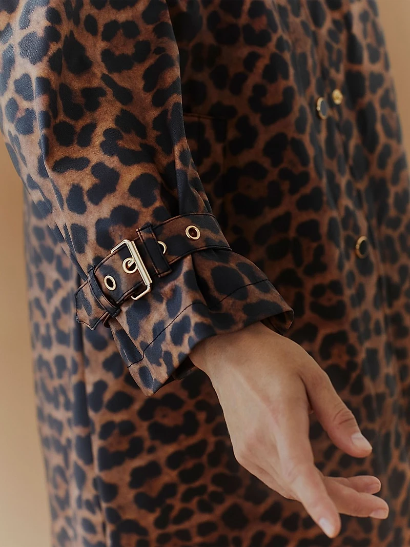 Leopard Faux-Fur-Trimmed Car Coat