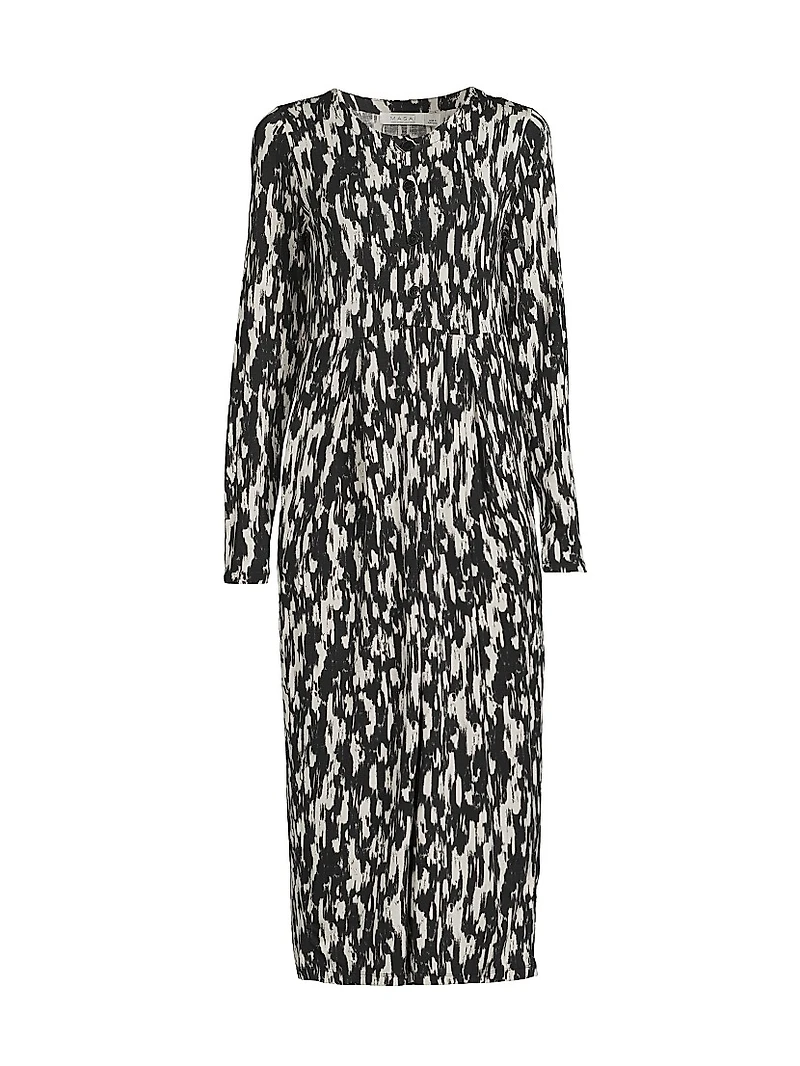 Nilana Abstract Jersey Long-Sleeve Midi-Dress