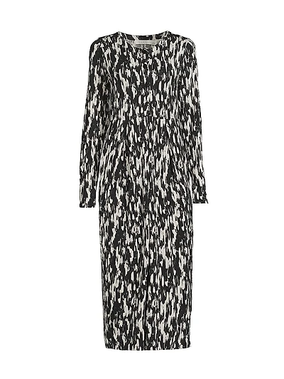 Nilana Abstract Jersey Long-Sleeve Midi-Dress