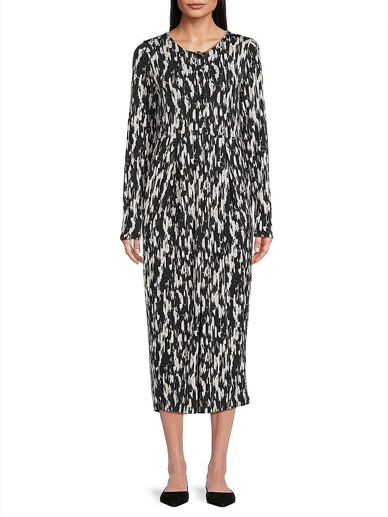 Nilana Abstract Jersey Long-Sleeve Midi-Dress