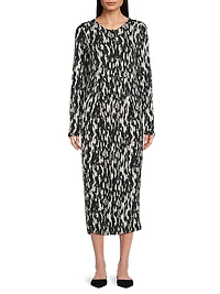 Nilana Abstract Jersey Long-Sleeve Midi-Dress