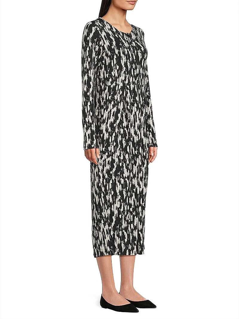 Nilana Abstract Jersey Long-Sleeve Midi-Dress