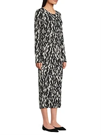 Nilana Abstract Jersey Long-Sleeve Midi-Dress