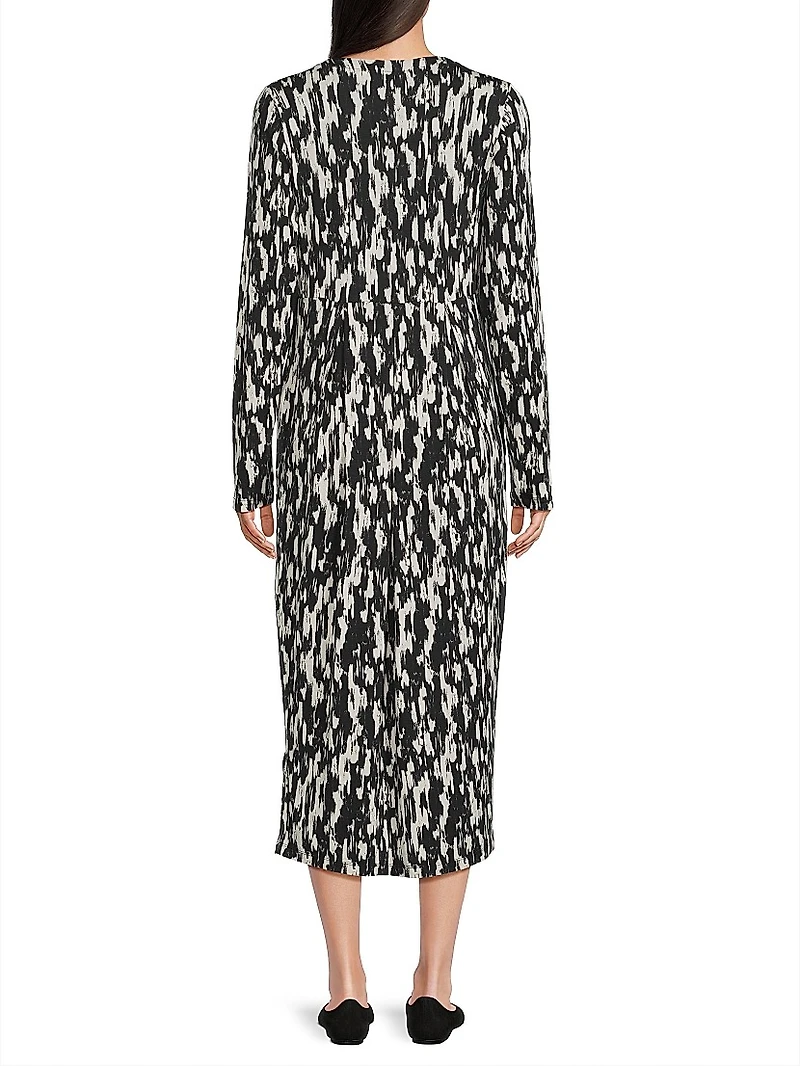 Nilana Abstract Jersey Long-Sleeve Midi-Dress