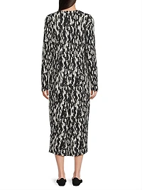 Nilana Abstract Jersey Long-Sleeve Midi-Dress