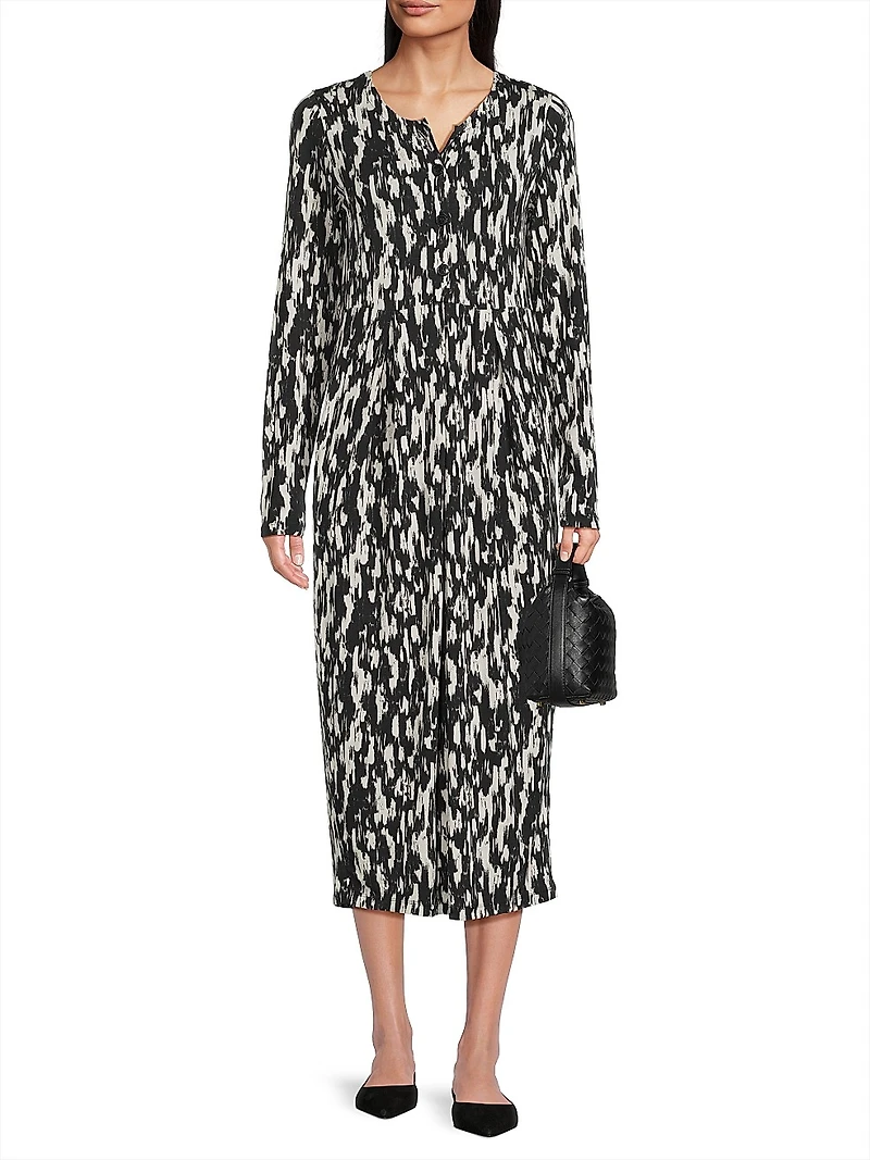Nilana Abstract Jersey Long-Sleeve Midi-Dress