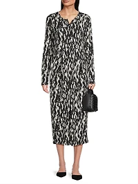 Nilana Abstract Jersey Long-Sleeve Midi-Dress