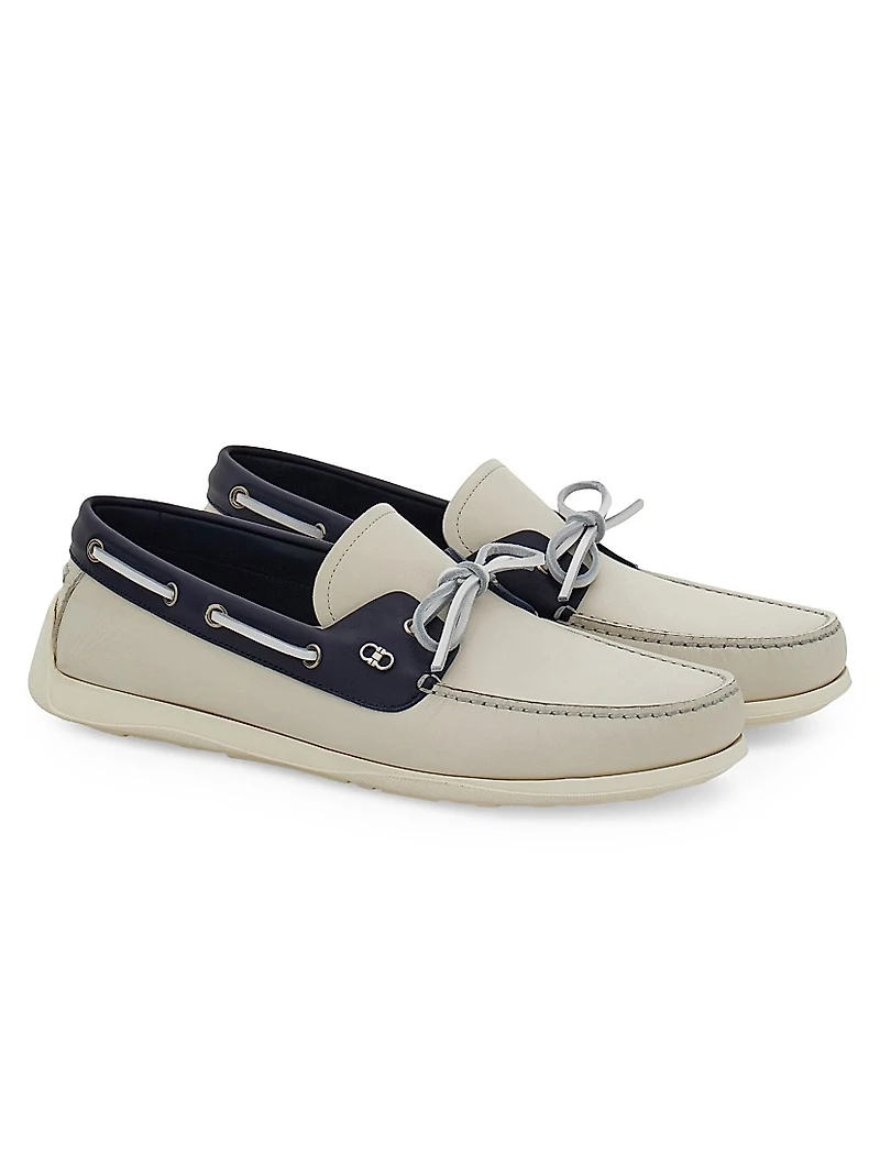 Gancini Leather Boat Shoes