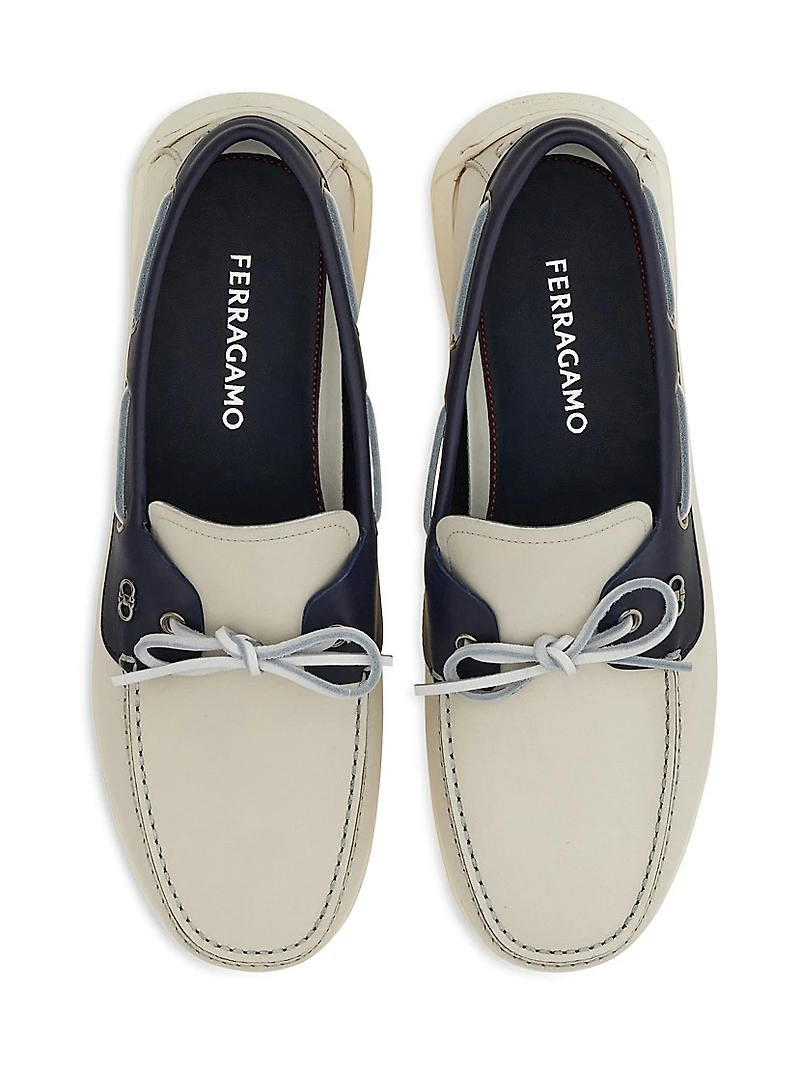 Gancini Leather Boat Shoes