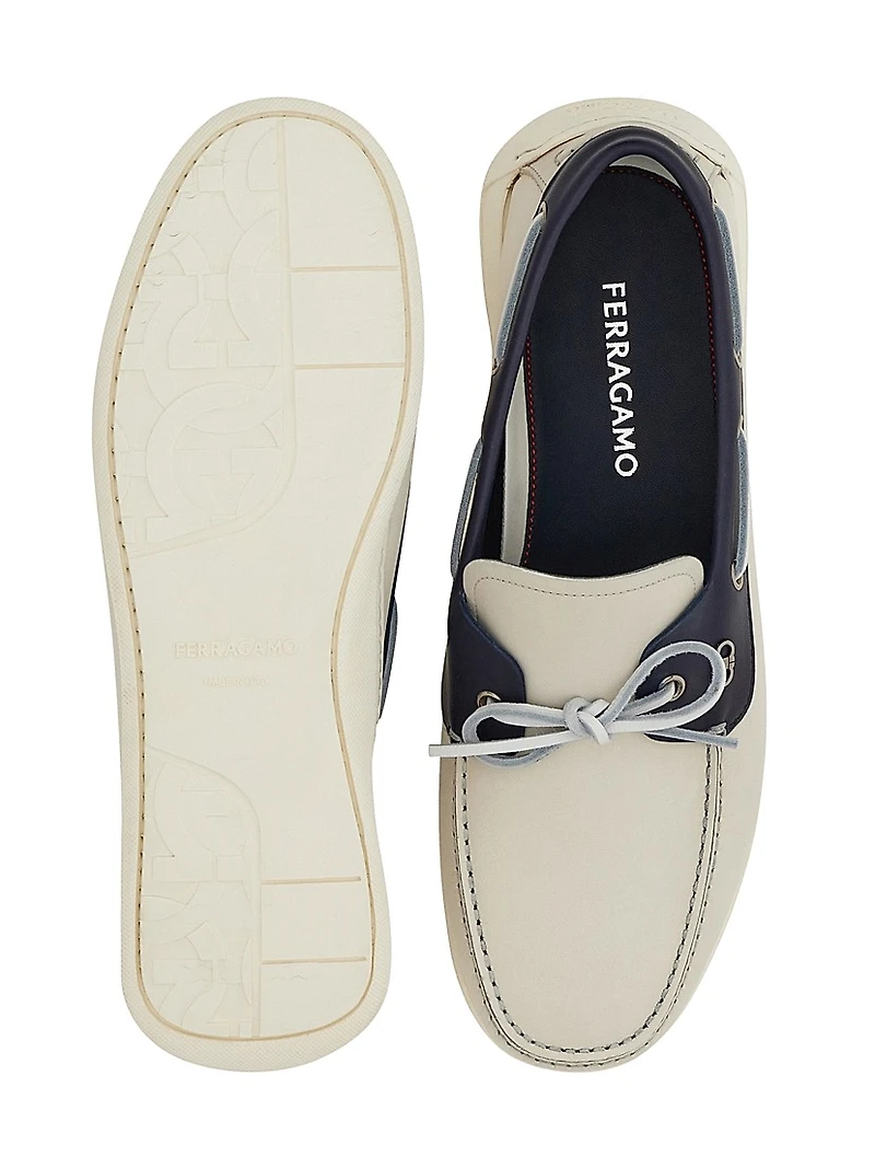 Gancini Leather Boat Shoes