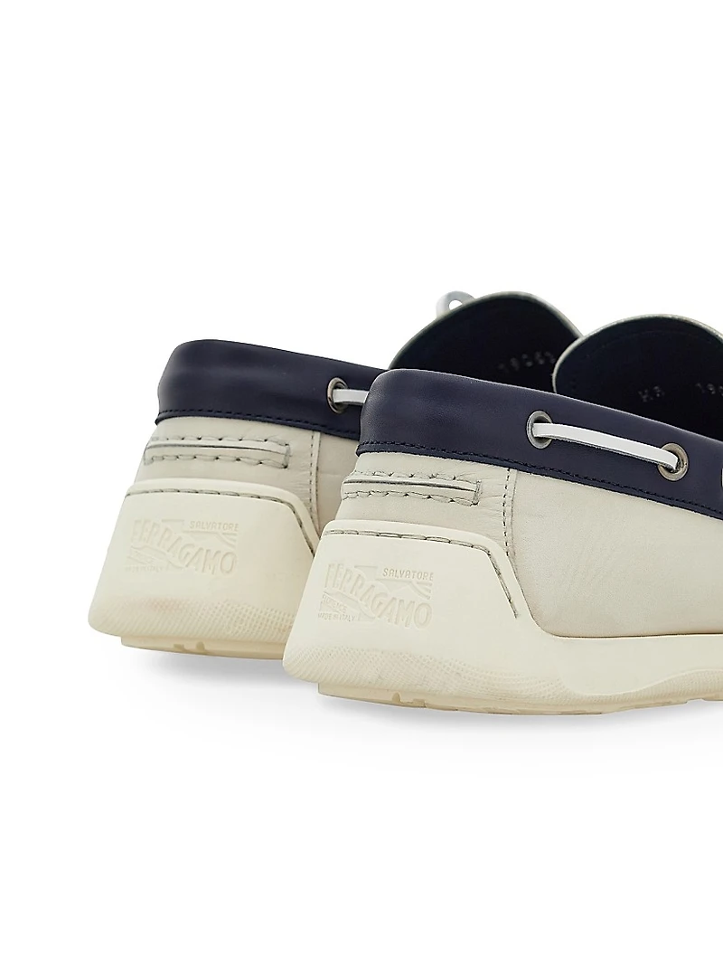 Gancini Leather Boat Shoes