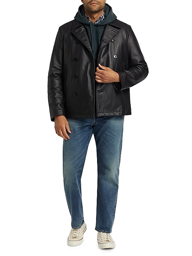 Leather Double-Breasted Peacoat