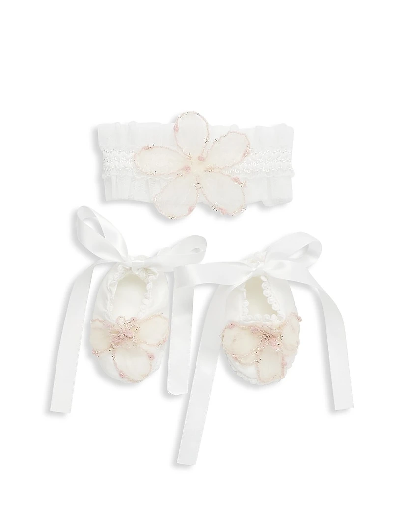 Baby Girl's 4-Piece Beaded Lace Dress, Headband, Booties & Blanket Set