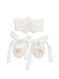 Baby Girl's 4-Piece Beaded Lace Dress, Headband, Booties & Blanket Set