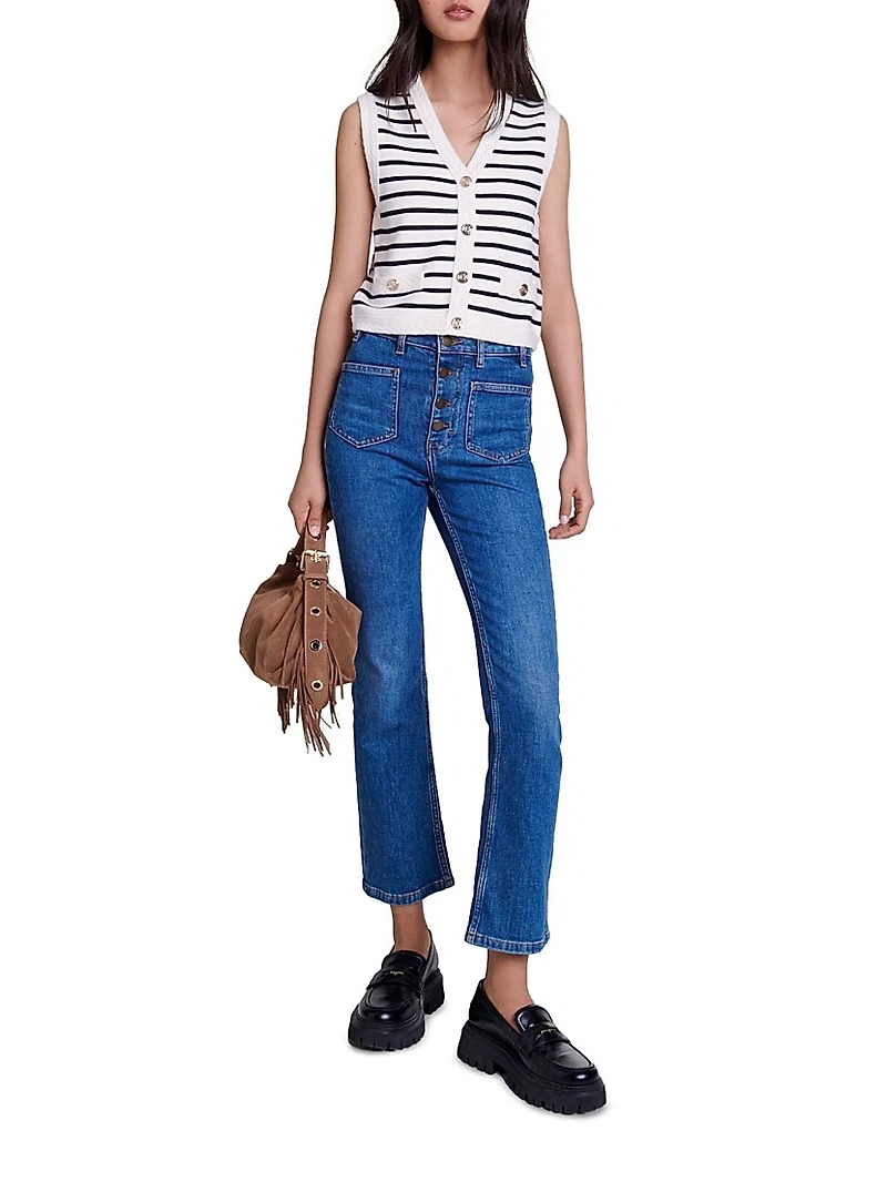 Sleeveless Striped Cardigan