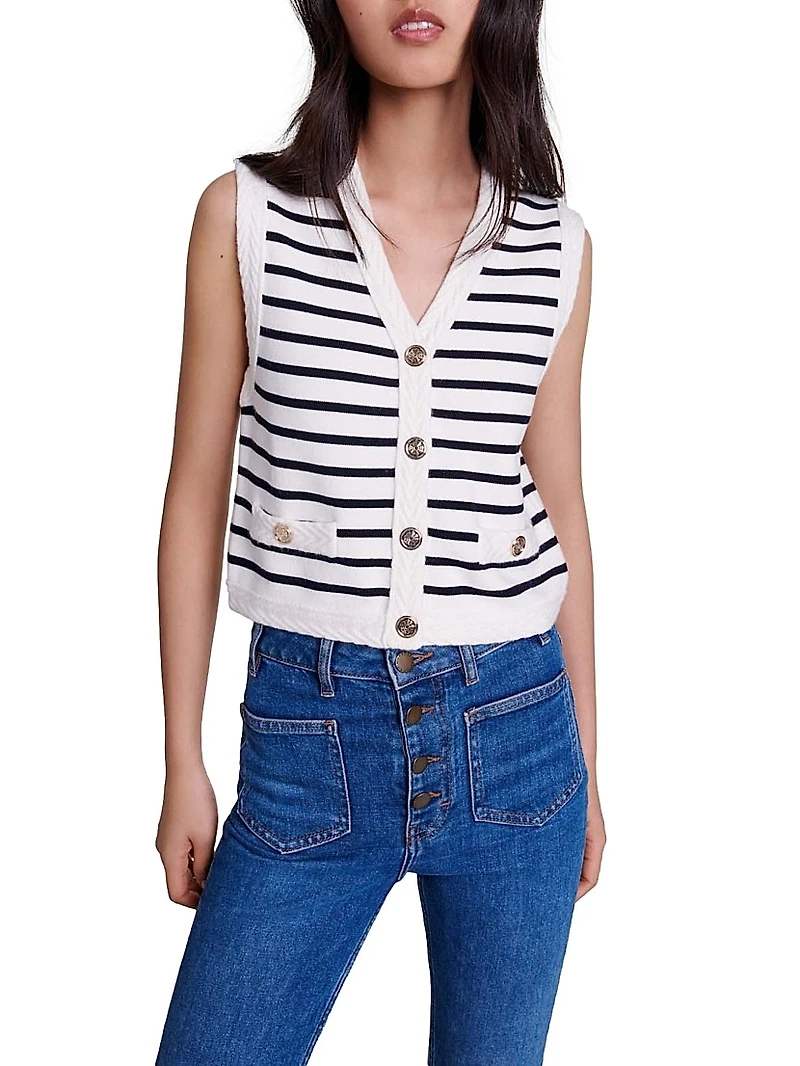 Sleeveless Striped Cardigan